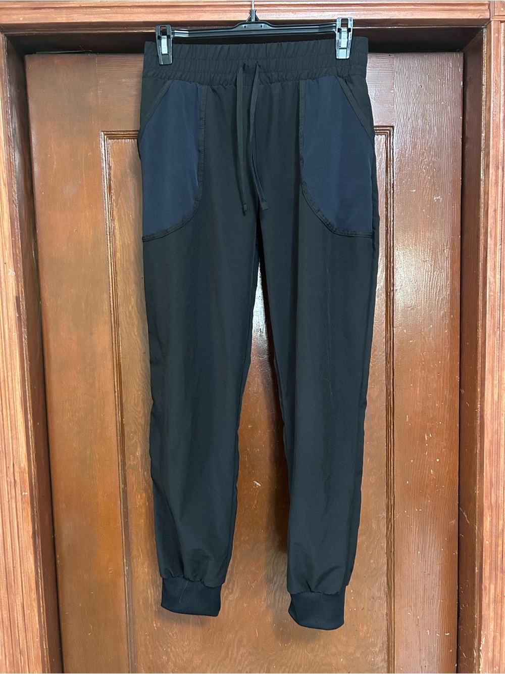 balera Black Track Joggers with Navy Pocket Panels